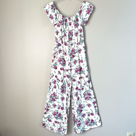 Miami Ankle Wide Leg On Off Shoulder Floral Boho Whimsy Pantsuit Jumpsuit SZ M - Picture 2 of 10
